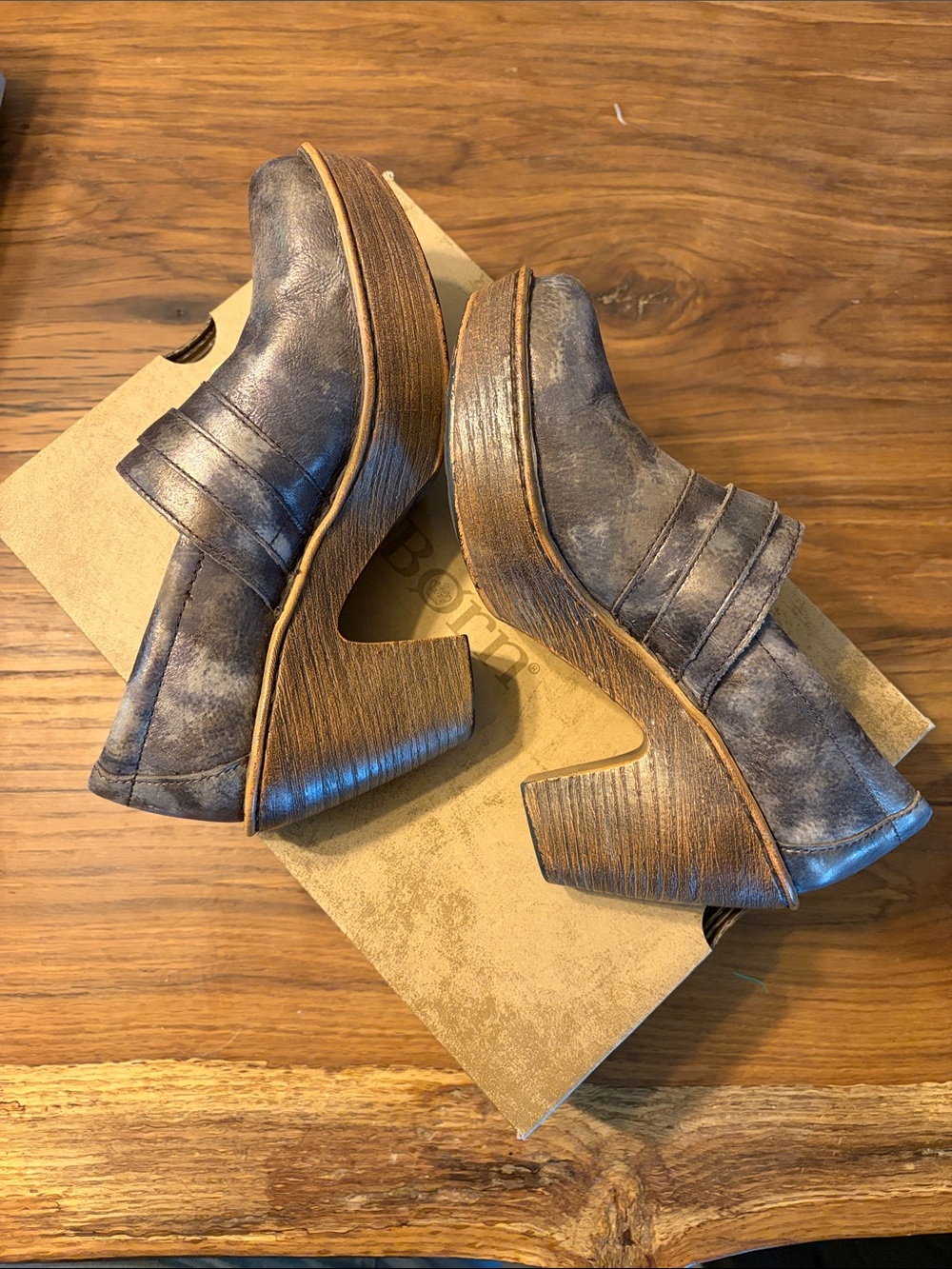 Born Brown Distressed Leather Platform Clogs - Picture 7 of 7